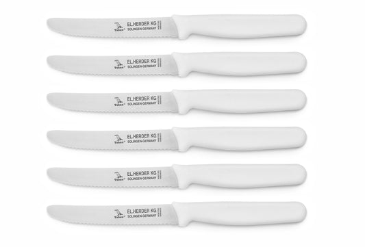 Set of 6 breakfast knives PPN plastic with shaft, white handle