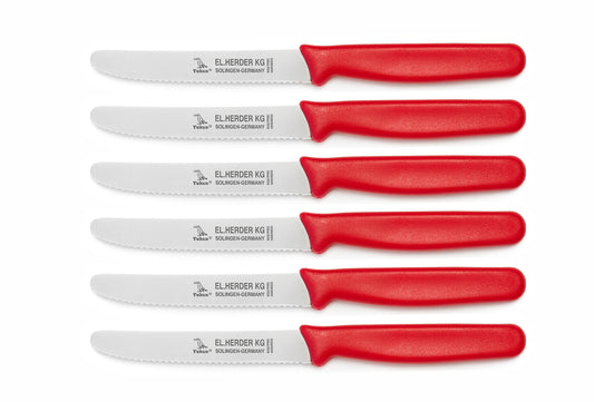 Set 6pcs breakfast knives PPN plastic with shaft, handle red