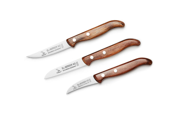 Set 3pcs kitchen knives pressed wood riveted