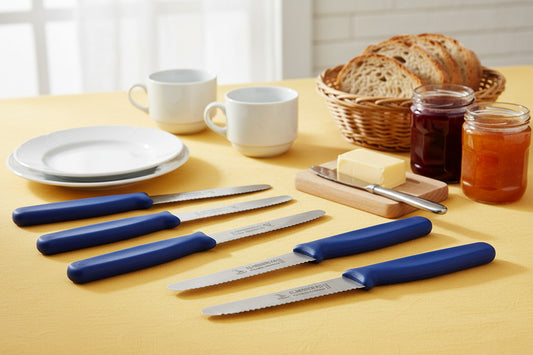 Set 6pcs breakfast knives PPN plastic with shaft, handle blue