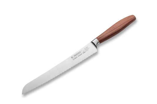 Cuchillo para pan Eterno, madera de ciruelo, longitud de la hoja 22cm, forjado, filo dentado