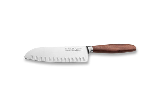 Santoku knife Eterno, plum wood, blade length 16cm, forged, fluted edge