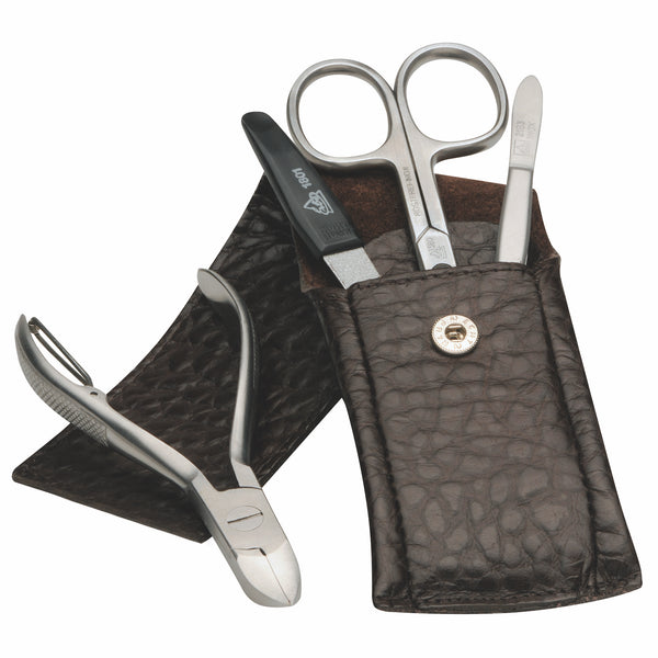 ERBE-MANICURE CASE STAINLESS STEEL BROWN 4-PIECE