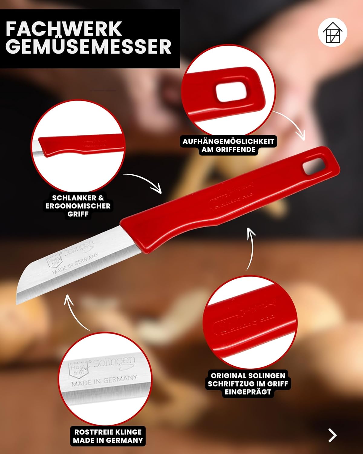 Kitchen knife set 6 pcs, straight blade, blade length 6cm