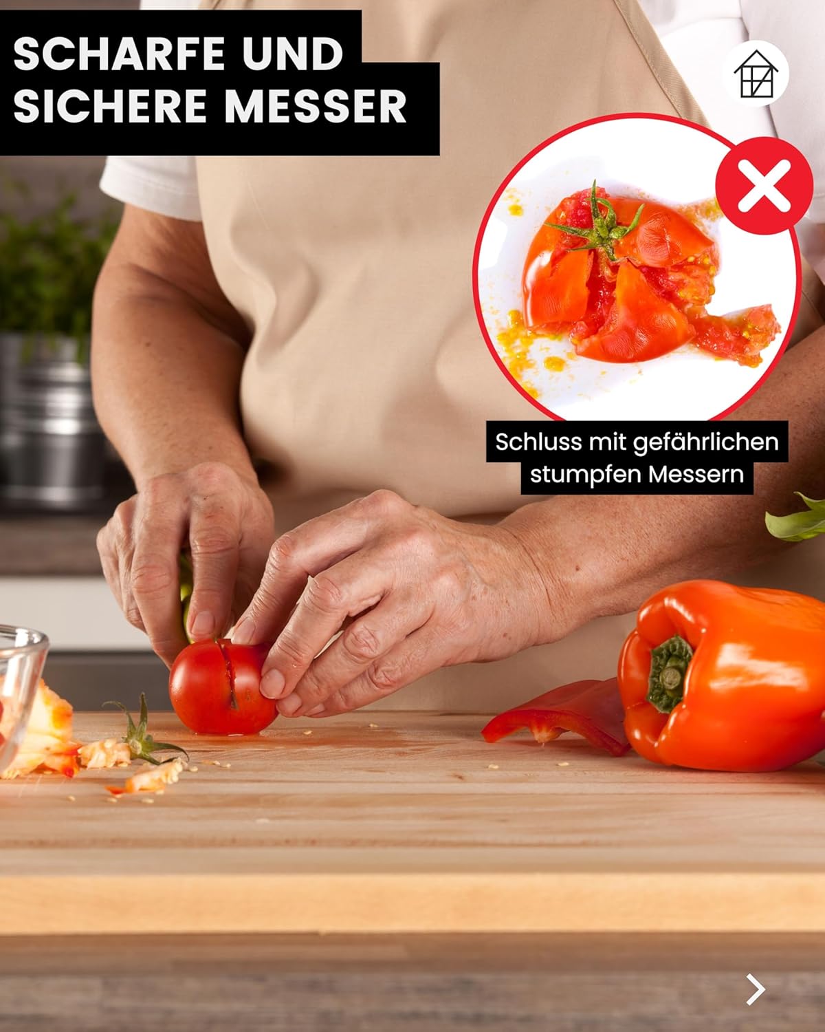 Kitchen knife set 6 pcs, straight blade, blade length 6cm