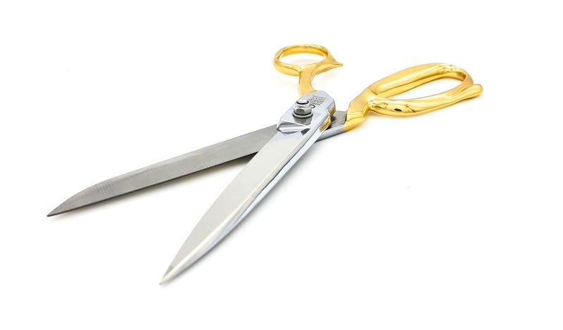 Tailor scissors / fabric shears gold-plated handles, total length 23cm