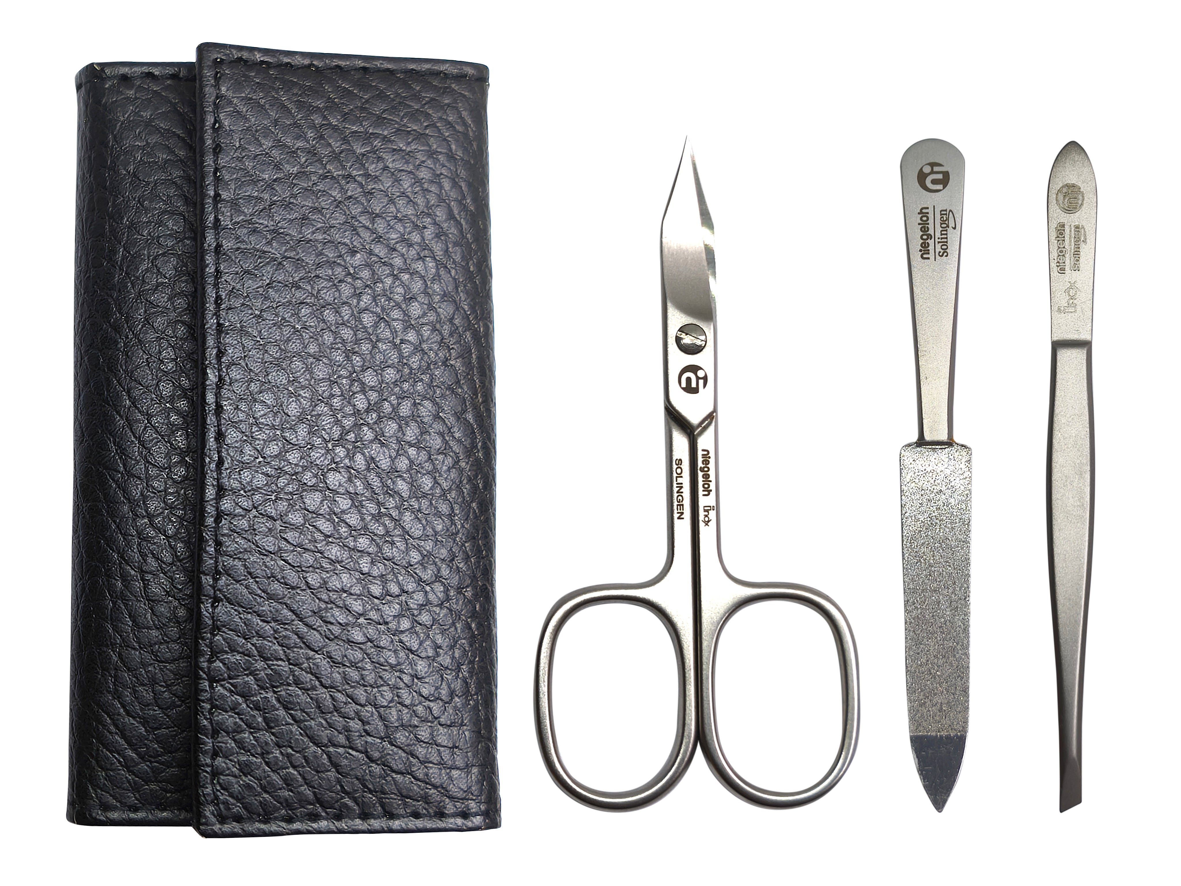 3-piece stainless steel manicure set, leather case