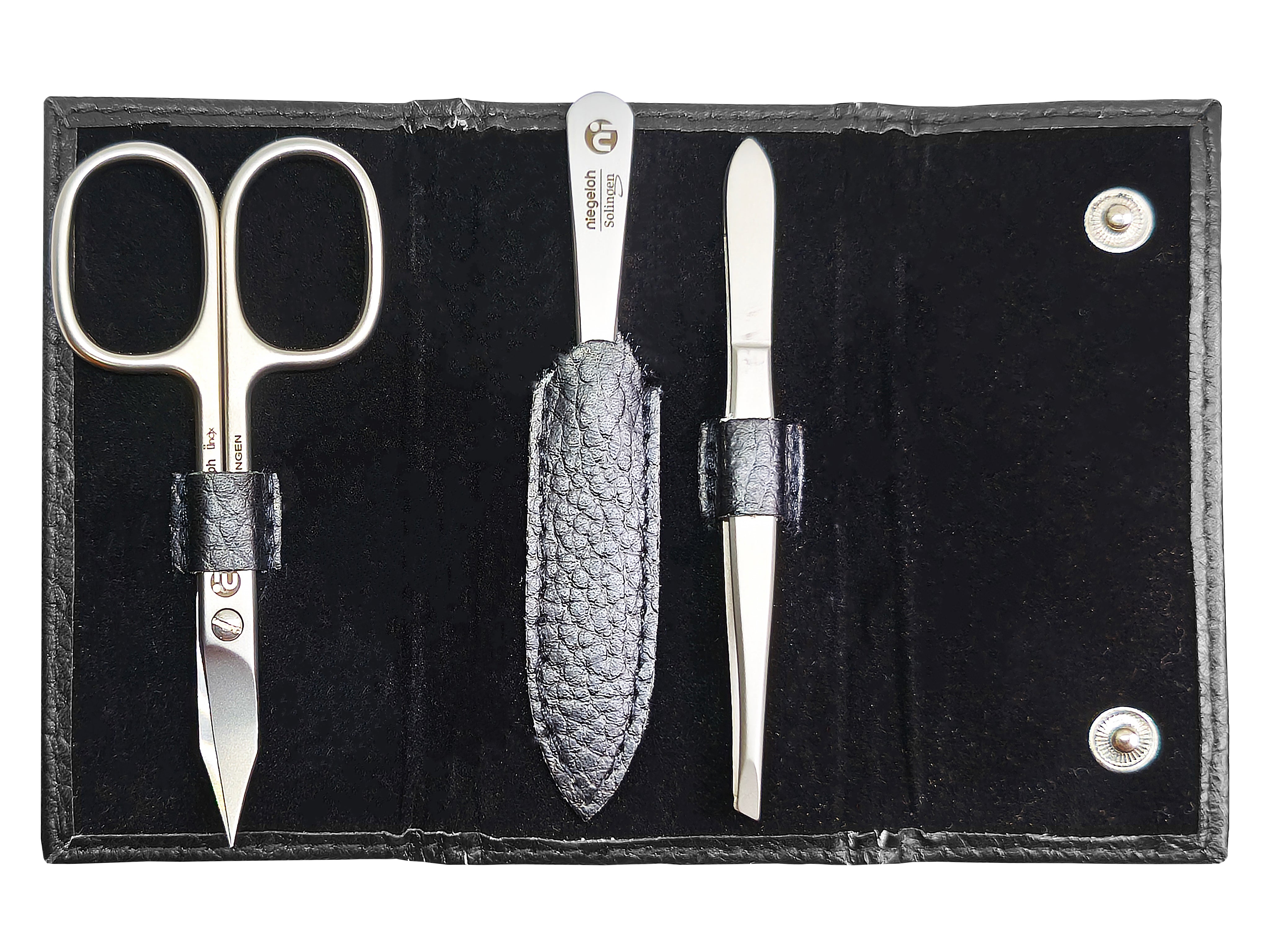 3-piece stainless steel manicure set, leather case