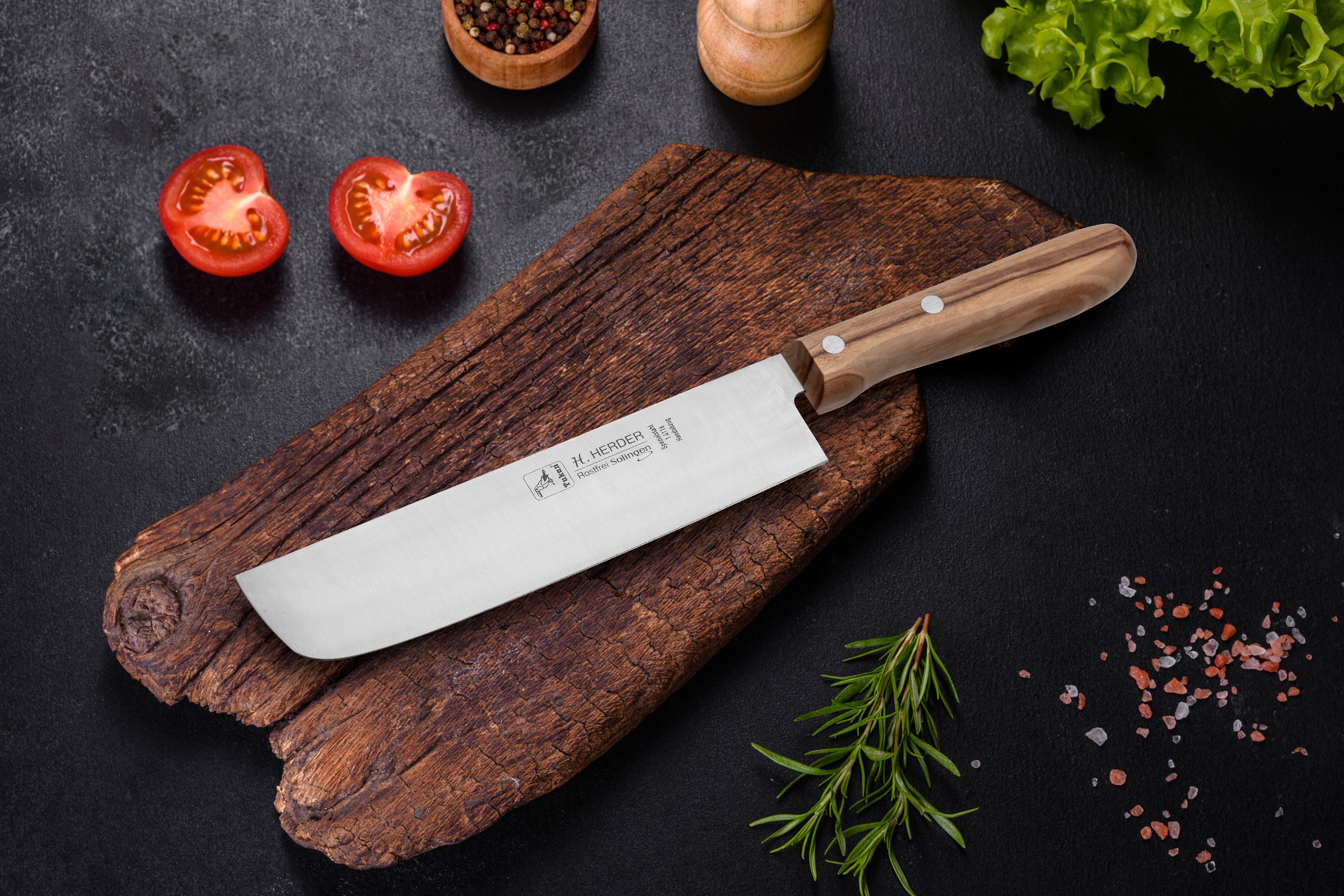 Nakiri knife, olive wood handle, extra wide blade