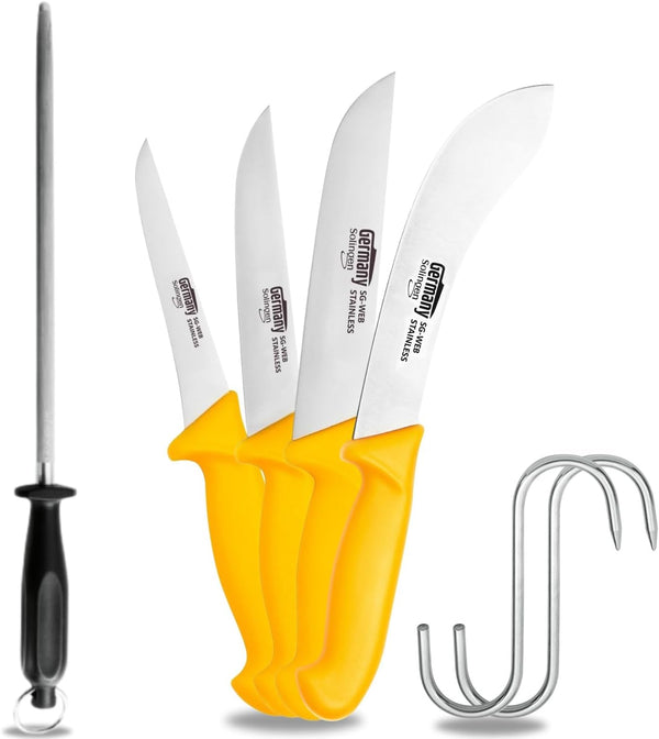 Professional knife set/barbecue set 7 pieces with 2 meat hooks