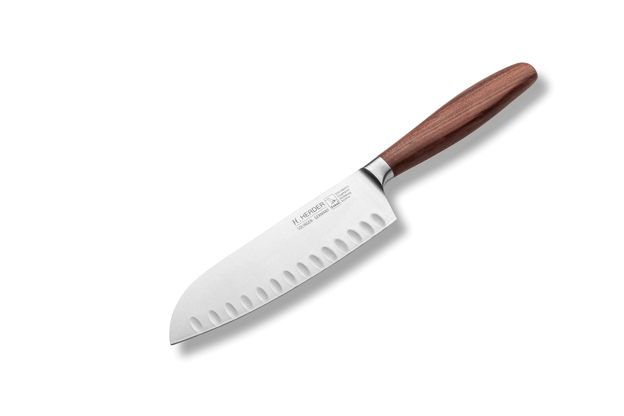 Santoku knife Eterno, plum wood, blade length 16cm, forged, fluted edge