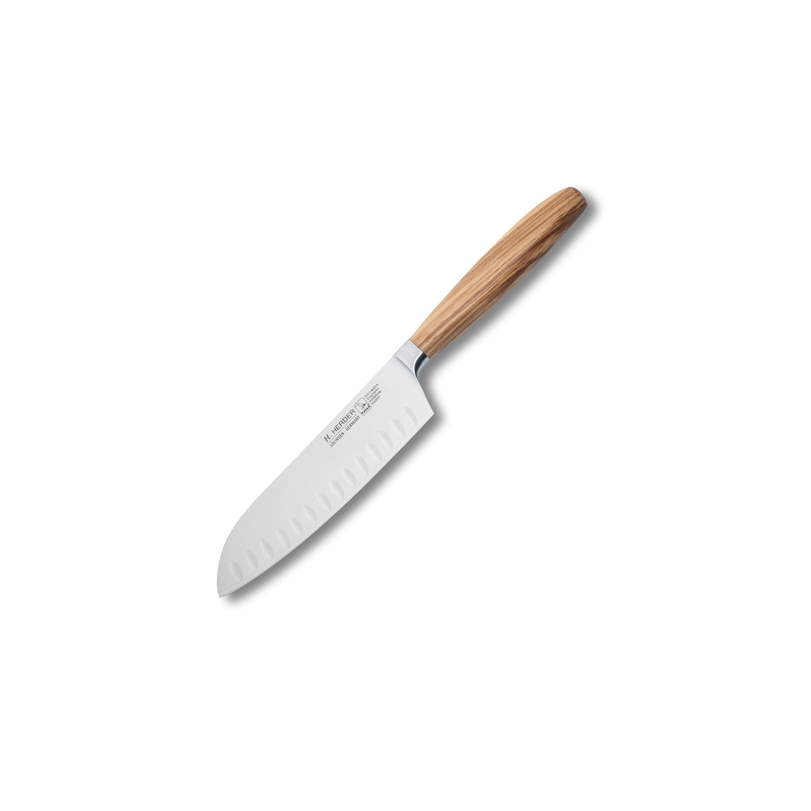 Cuchillo Santoku Eterno, madera de olivo, longitud de la hoja 16cm, forjado, filo biselado