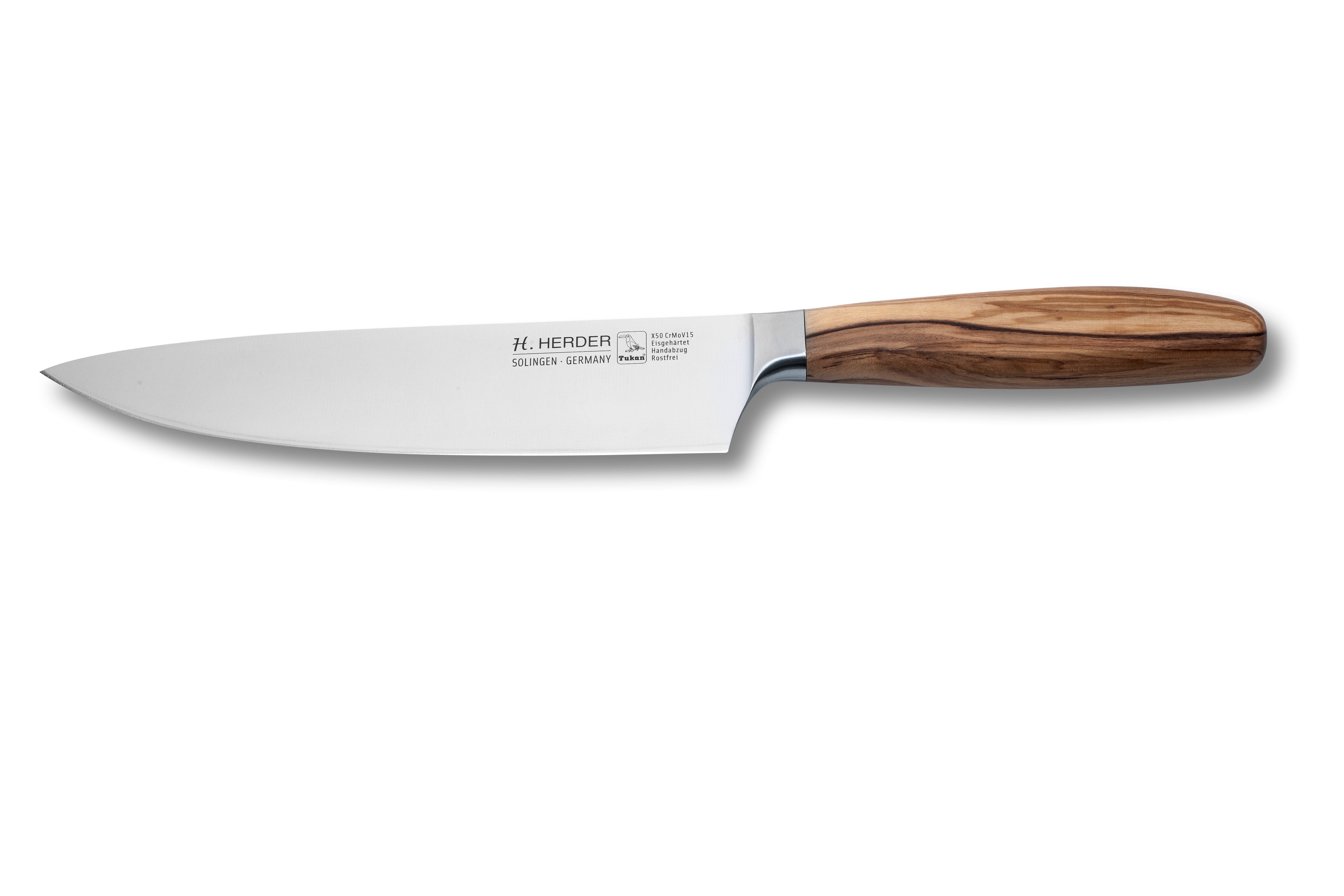 Cuchillo de cocinero Eterno, madera de olivo, longitud de la hoja 21cm, forjado