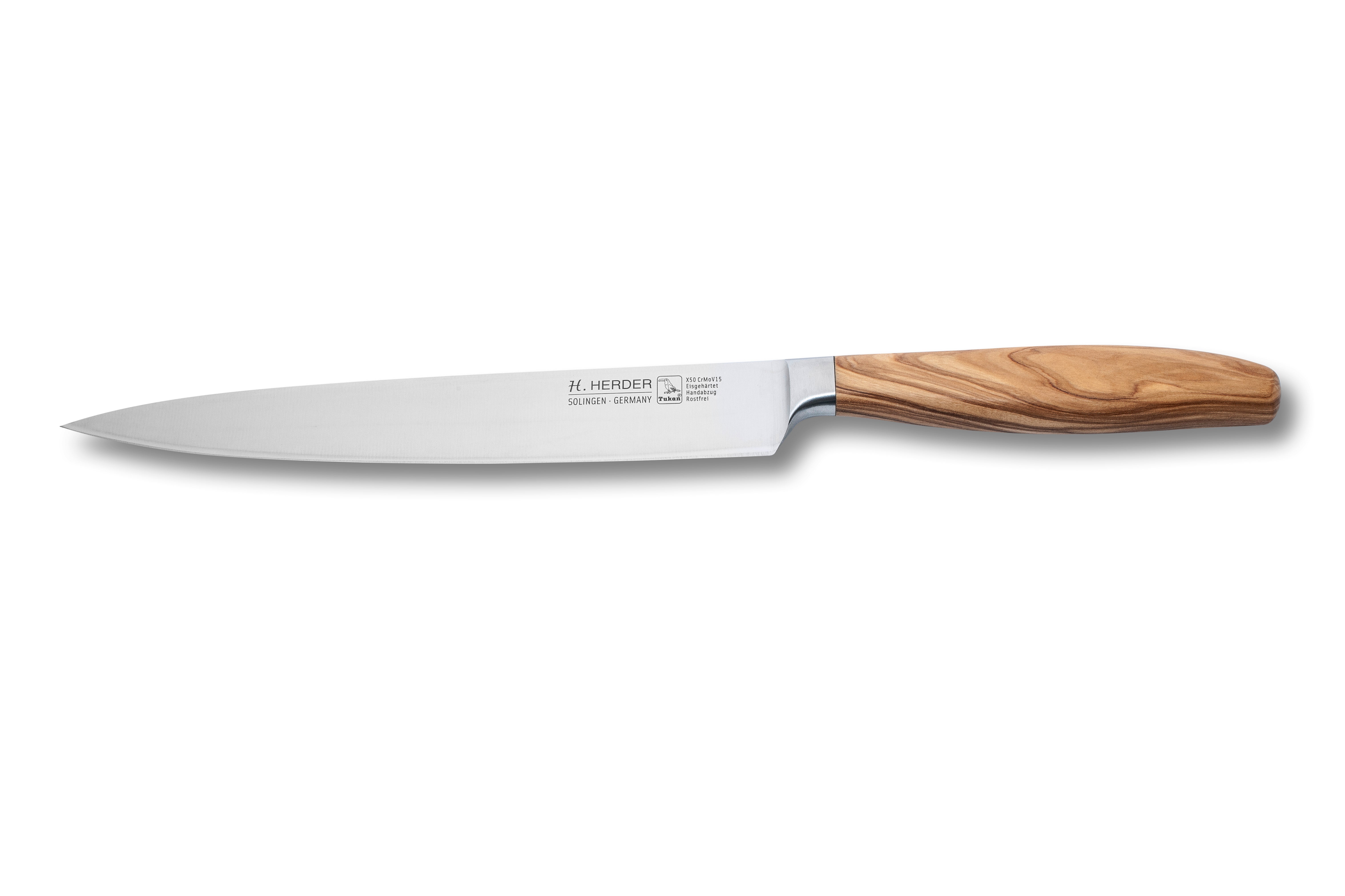 Cuchillo jamonero Eterno, madera de olivo, longitud de la hoja 21cm, forjado