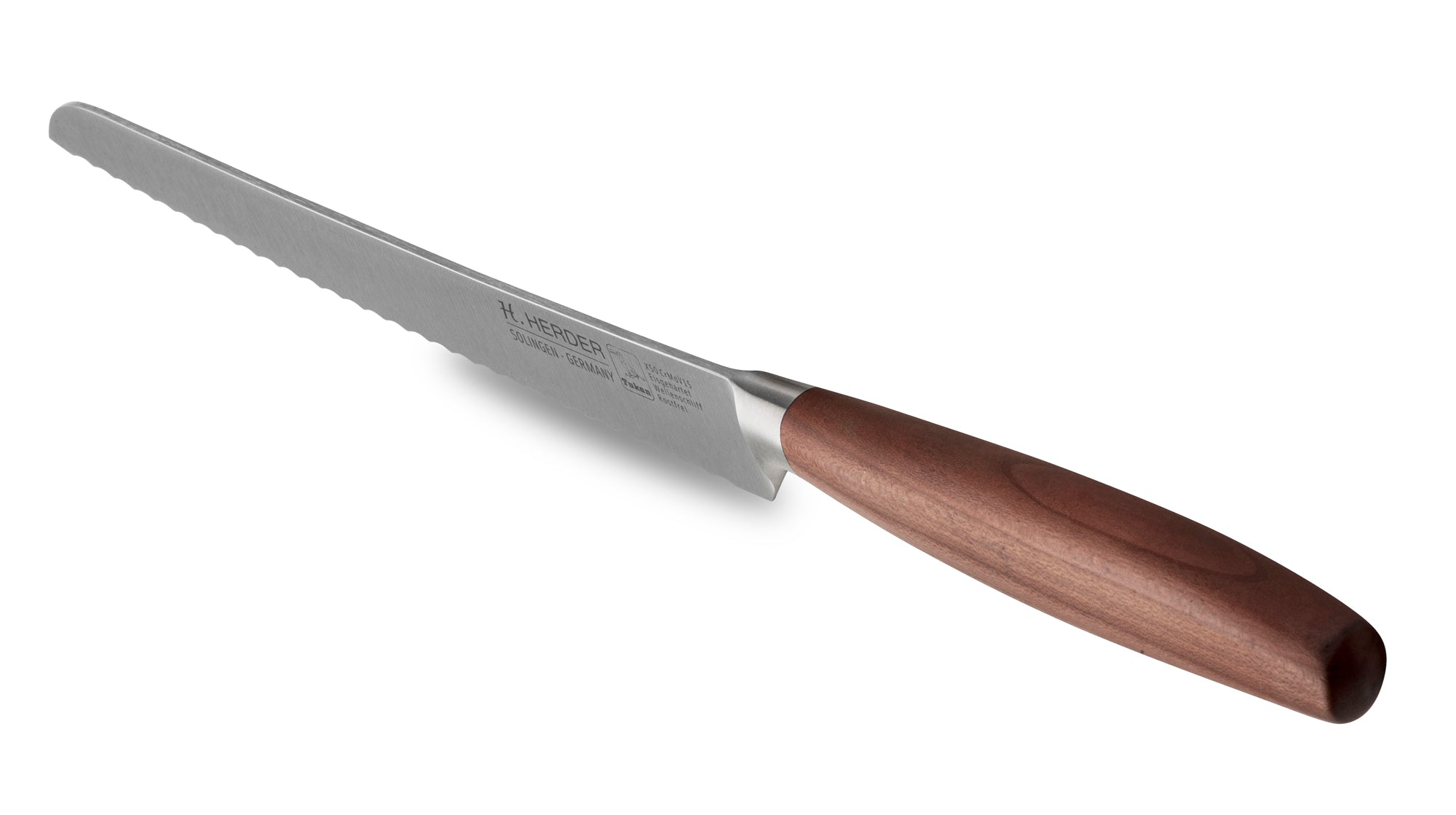 Cuchillo para pan Eterno, madera de ciruelo, longitud de la hoja 22cm, forjado, filo dentado
