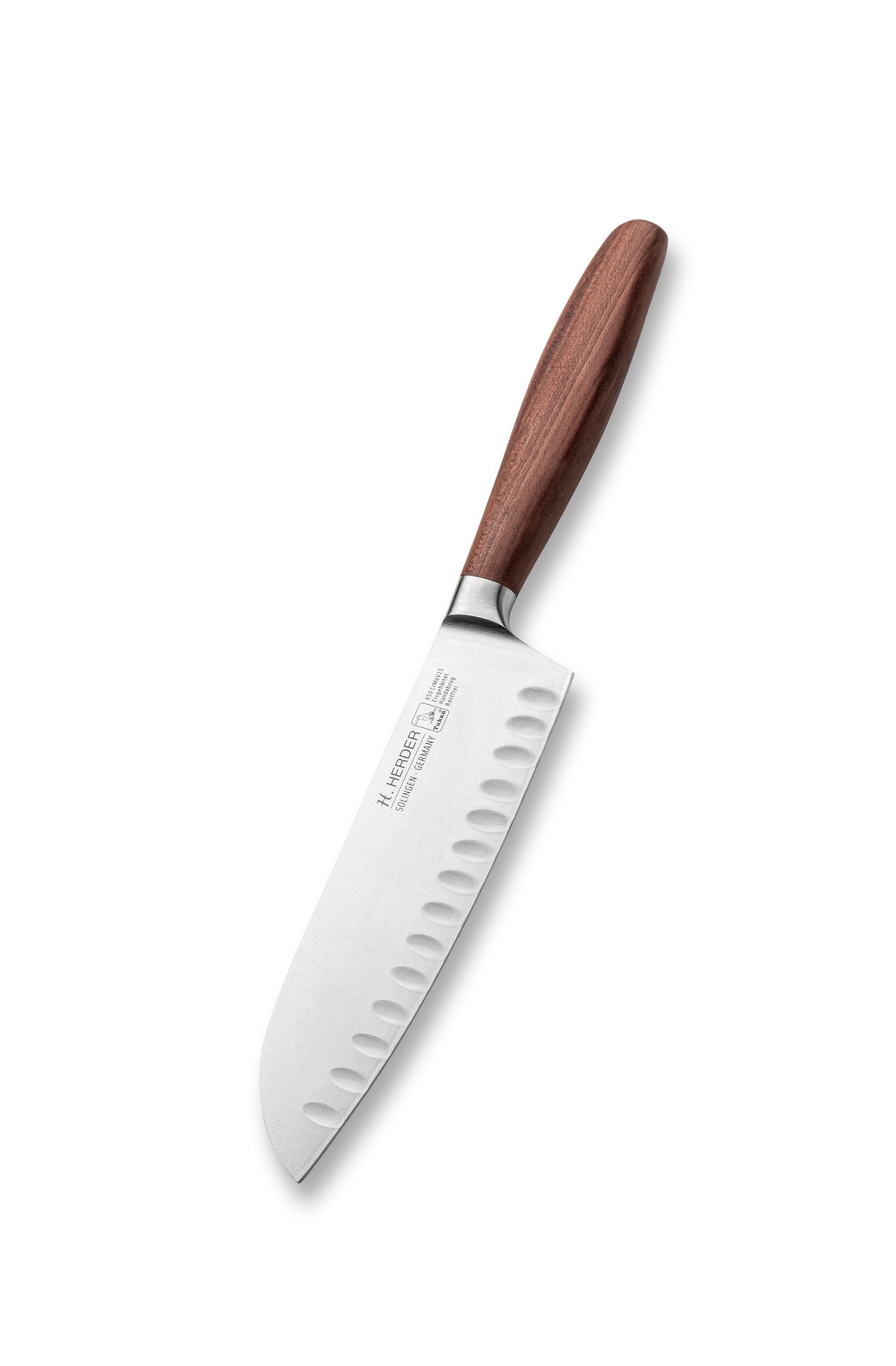 Cuchillo Santoku Eterno, madera de ciruelo, longitud de la hoja 16cm, forjado, filo estriado