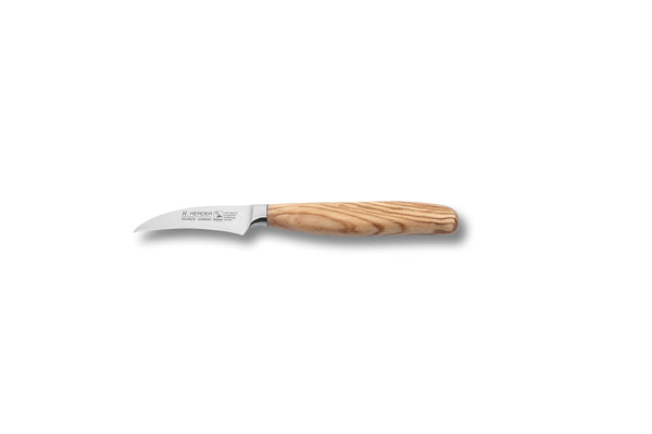 Couteau à éplucher Eterno, bois d'olivier, longueur de lame 7cm, forgé, courbé