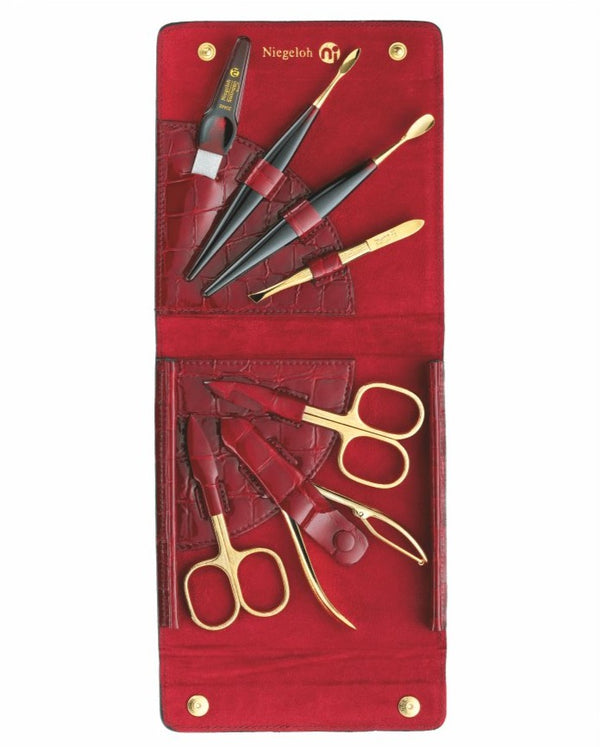 Set de manucure et pédicure Crocodile, rouge, 7 pcs.