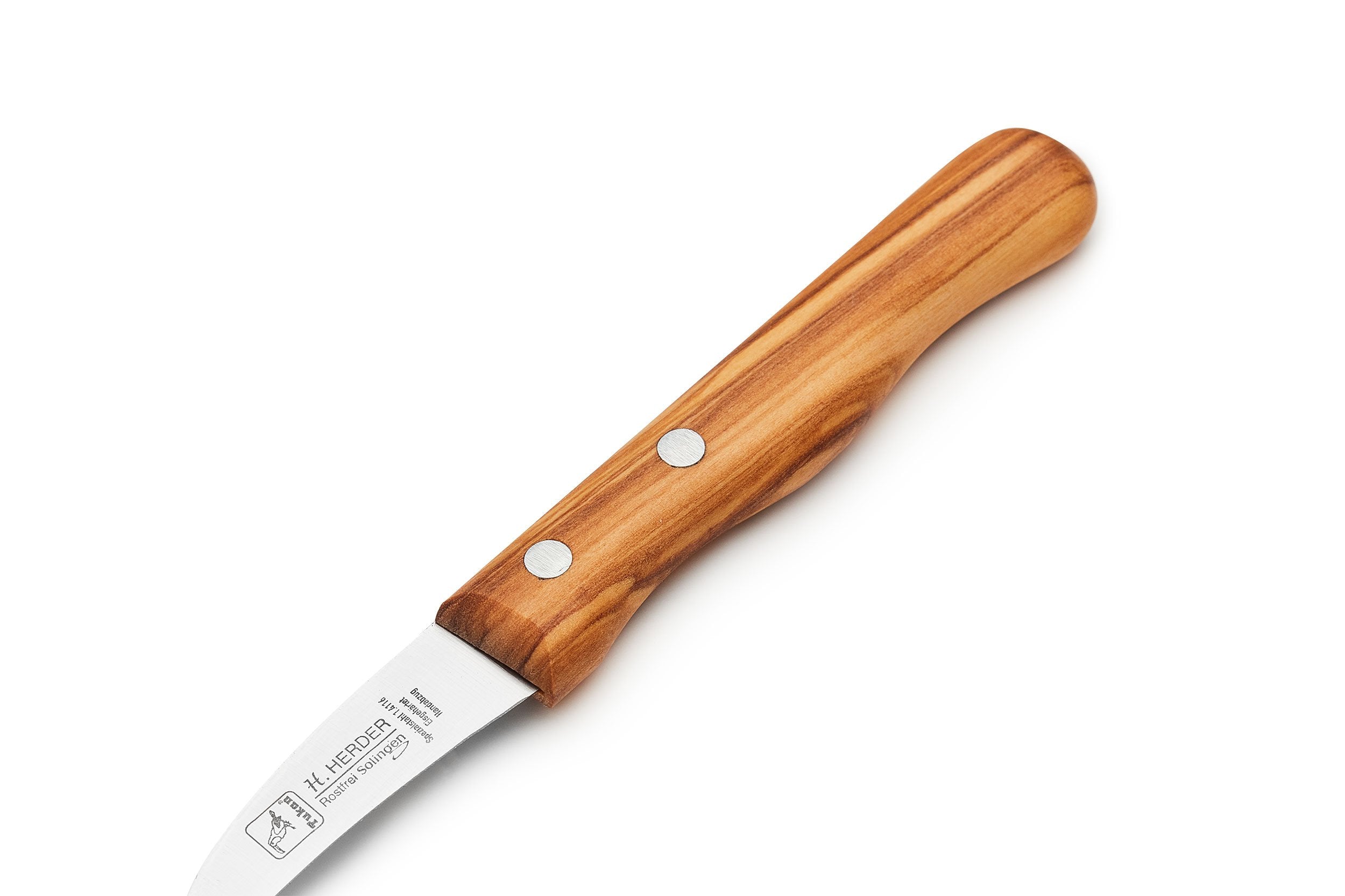 Couteau de cuisine manche en bois d'olivier 6 cm courbé