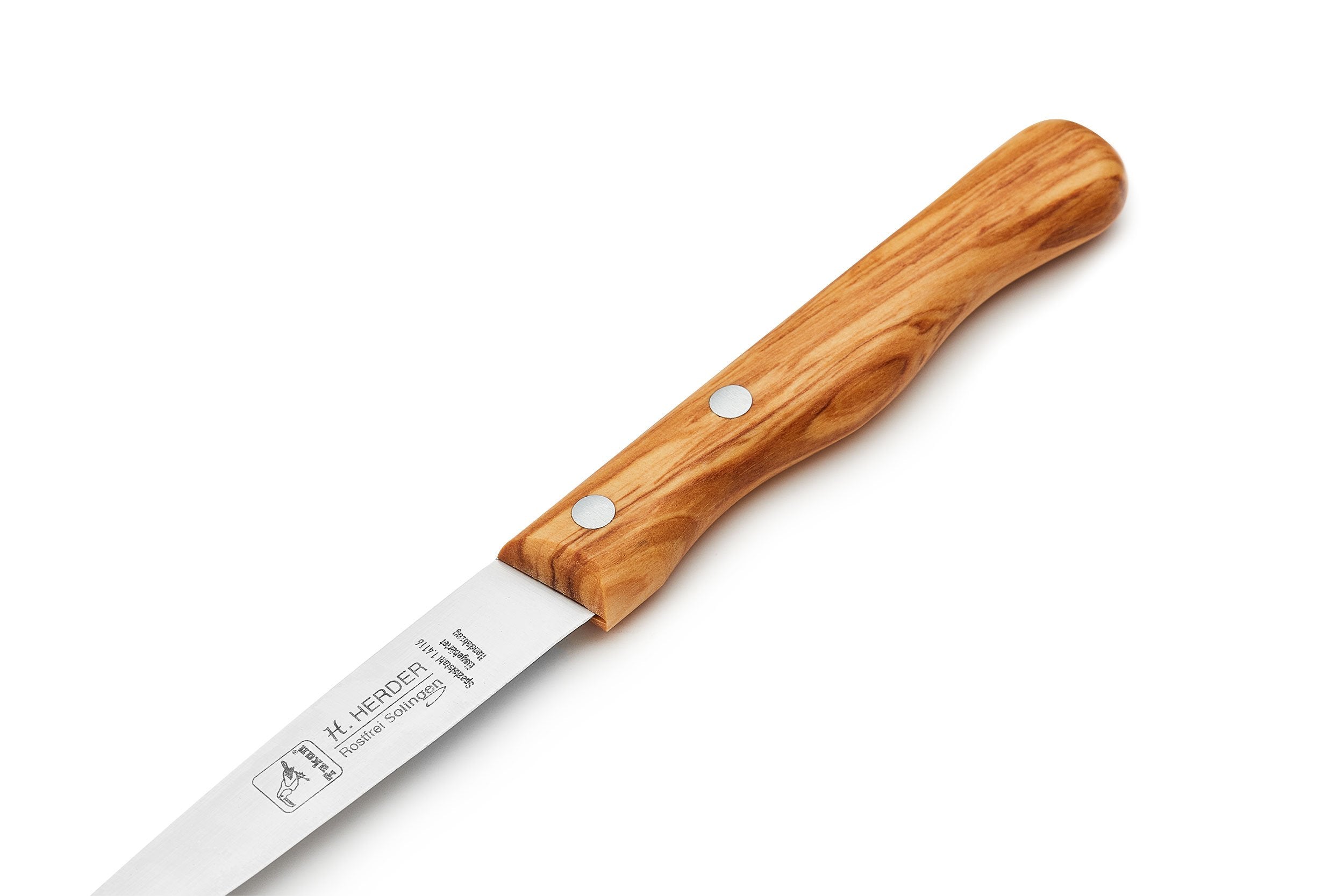Couteau de cuisine manche en bois d'olivier 10 cm moyennement pointu
