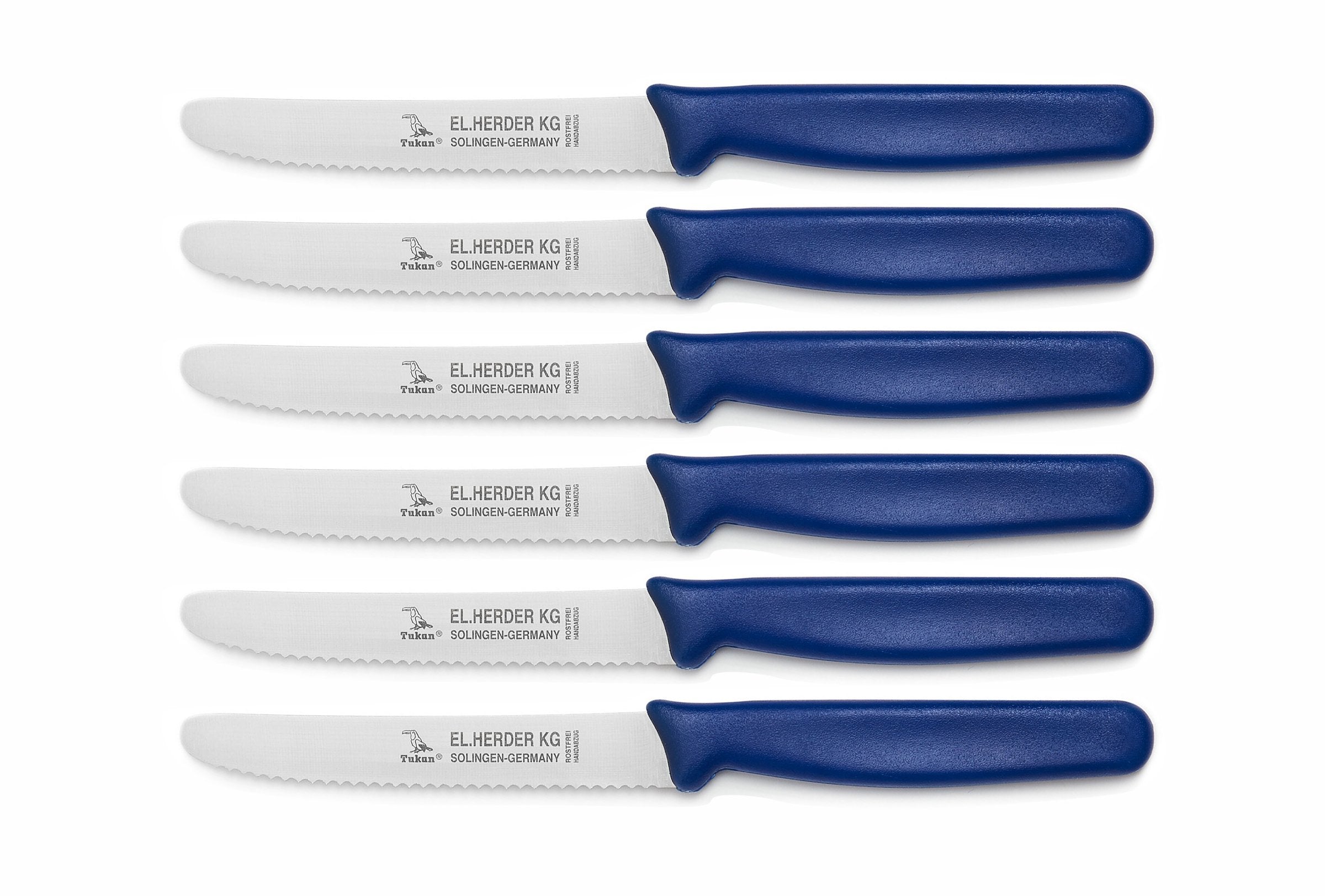 Set 6 pcs. couteau à déjeuner PPN plastique avec vague, manche bleu