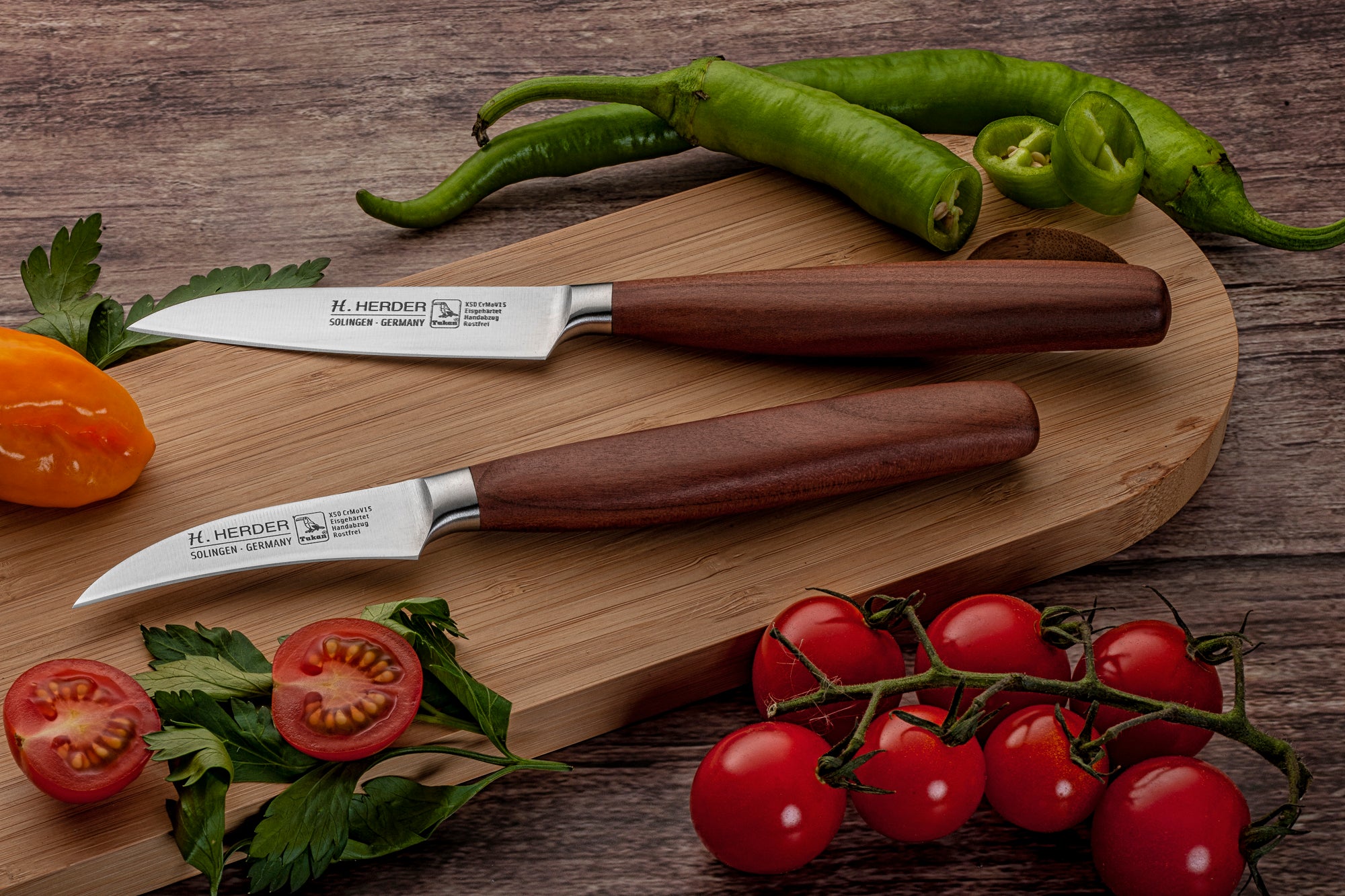 Couteau à légumes Eterno, bois de prunier, longueur de lame 9 cm, forgé