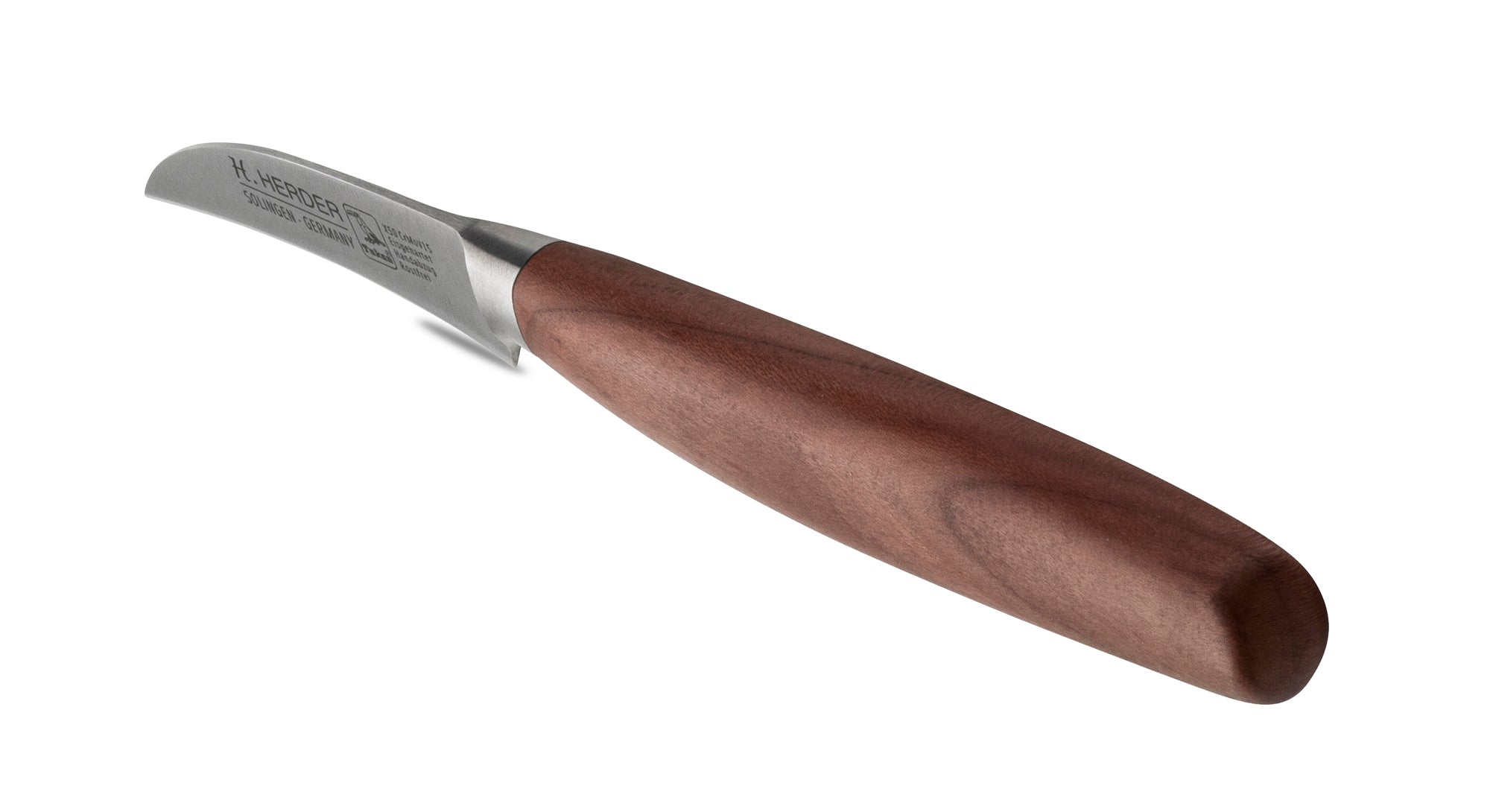 Couteau à éplucher Eterno, bois de prunier, longueur de lame 7cm, forgé, courbé